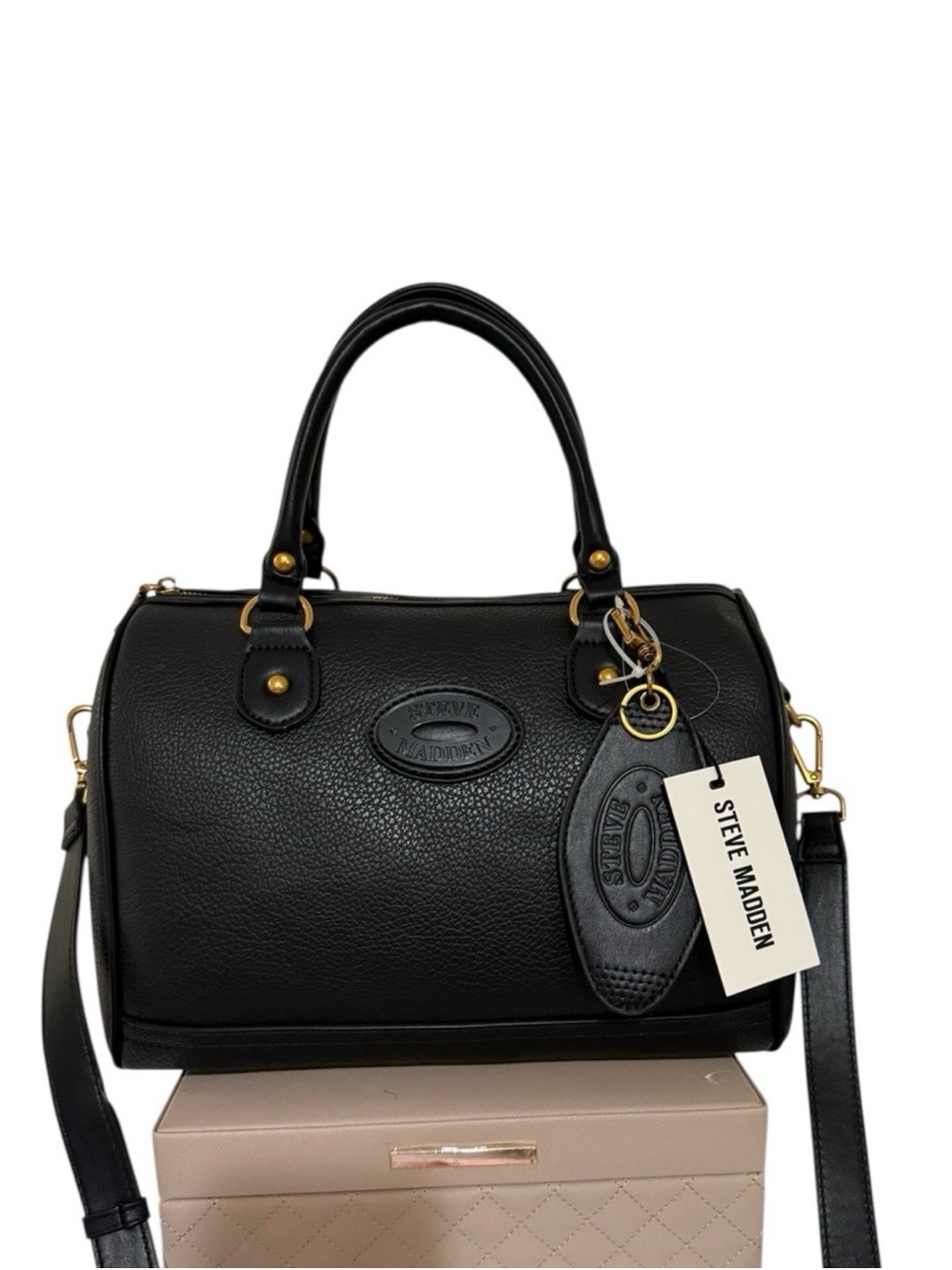 Steve Madden Black Pebble Satchel with Gold Hardware